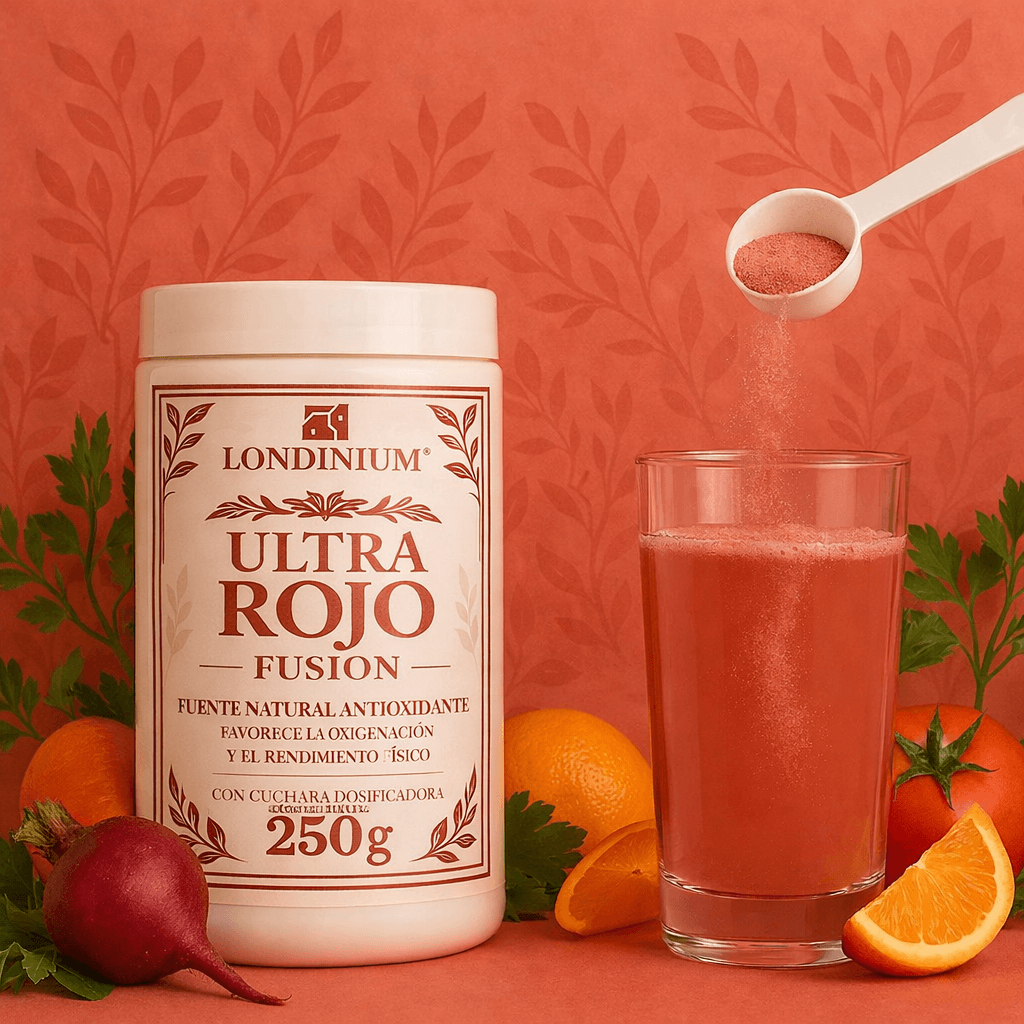 Foto de persona disolviendo Londinium Ultra Rojo en un vaso de agua